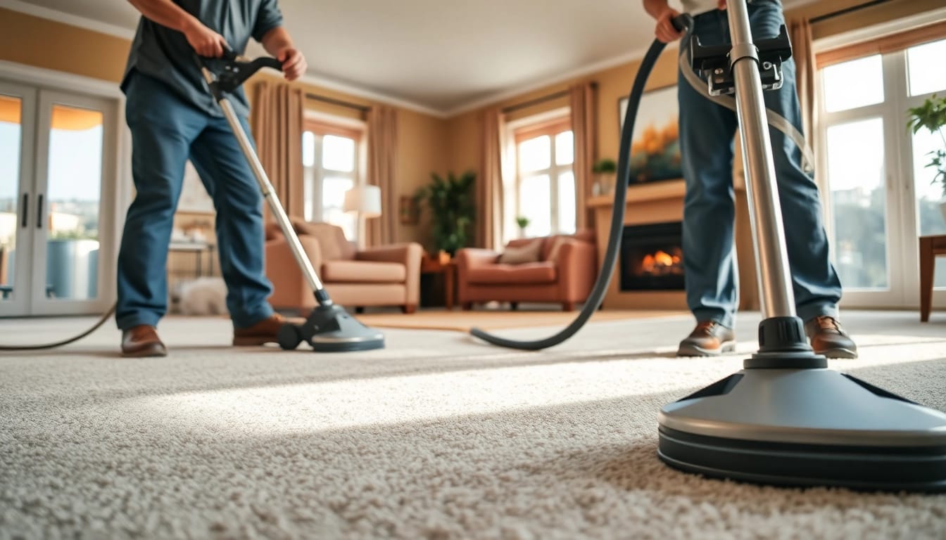 Efficient Glasgow carpet cleaning technique displayed in a beautifully lit living room.