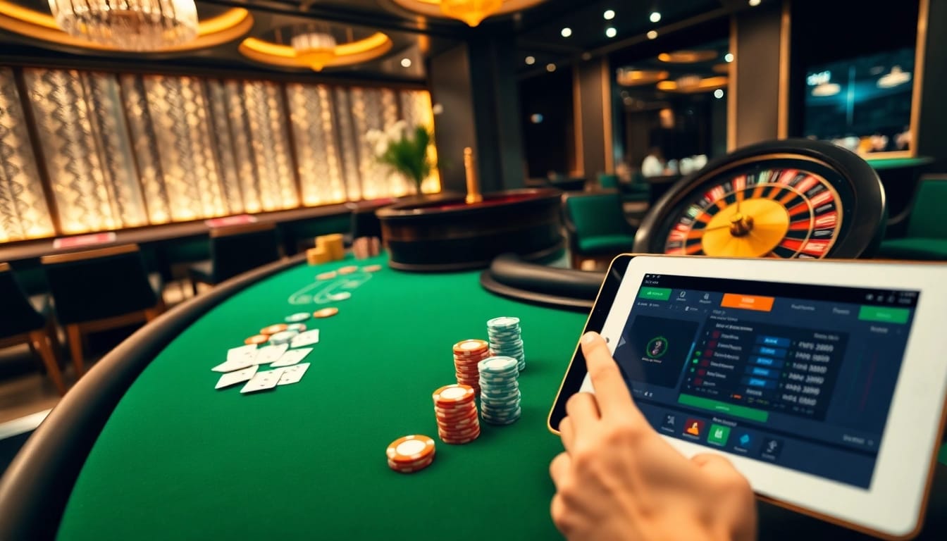 Join the excitement at Nhà cái EE88 with a vibrant casino scene showcasing poker, roulette, and online betting.