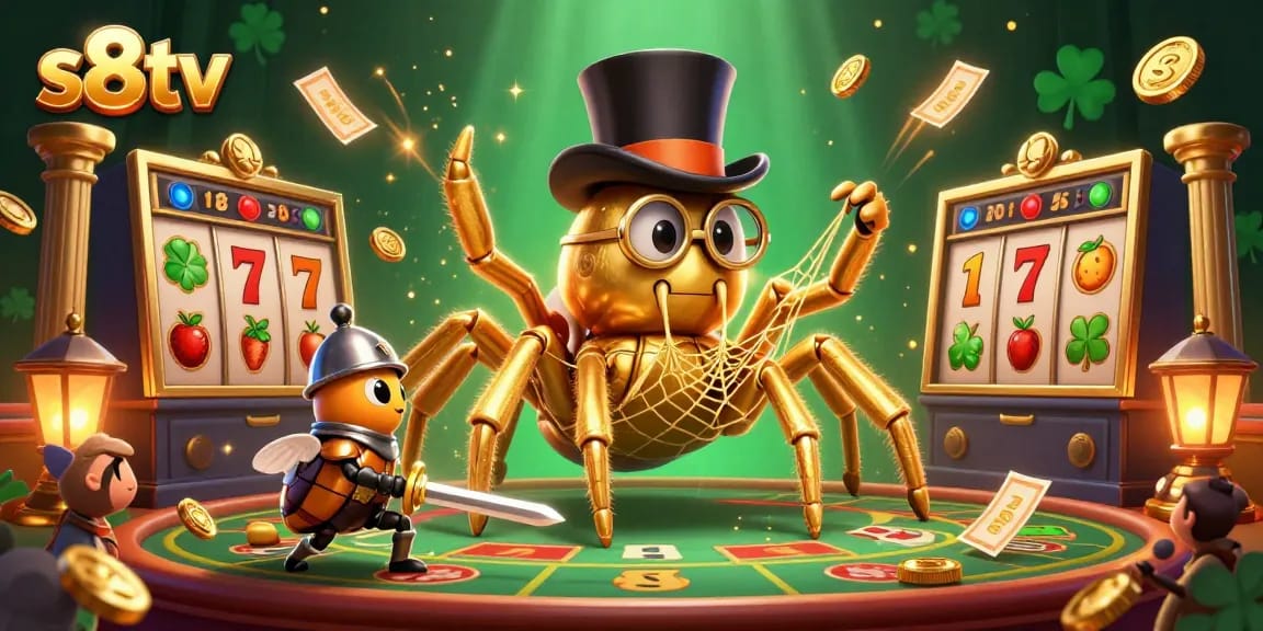 S8tv offers an electrifying online gaming experience with a cartoon casino scene featuring rich visuals and dynamic gaming elements.