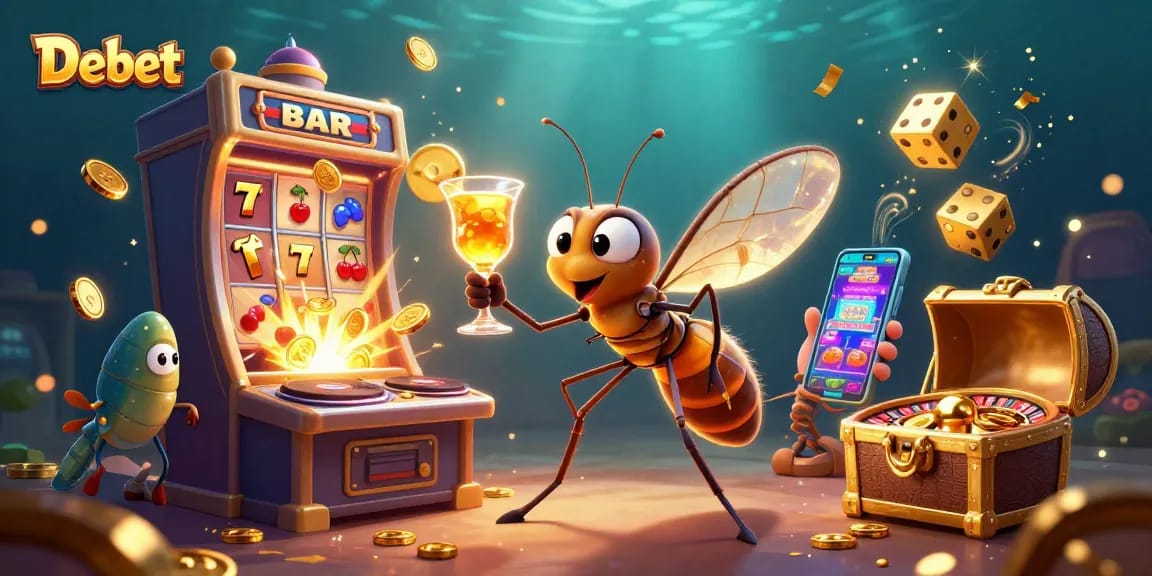 Experience high-stakes gaming with Debet's lively casino illustration capturing excitement and entertainment.