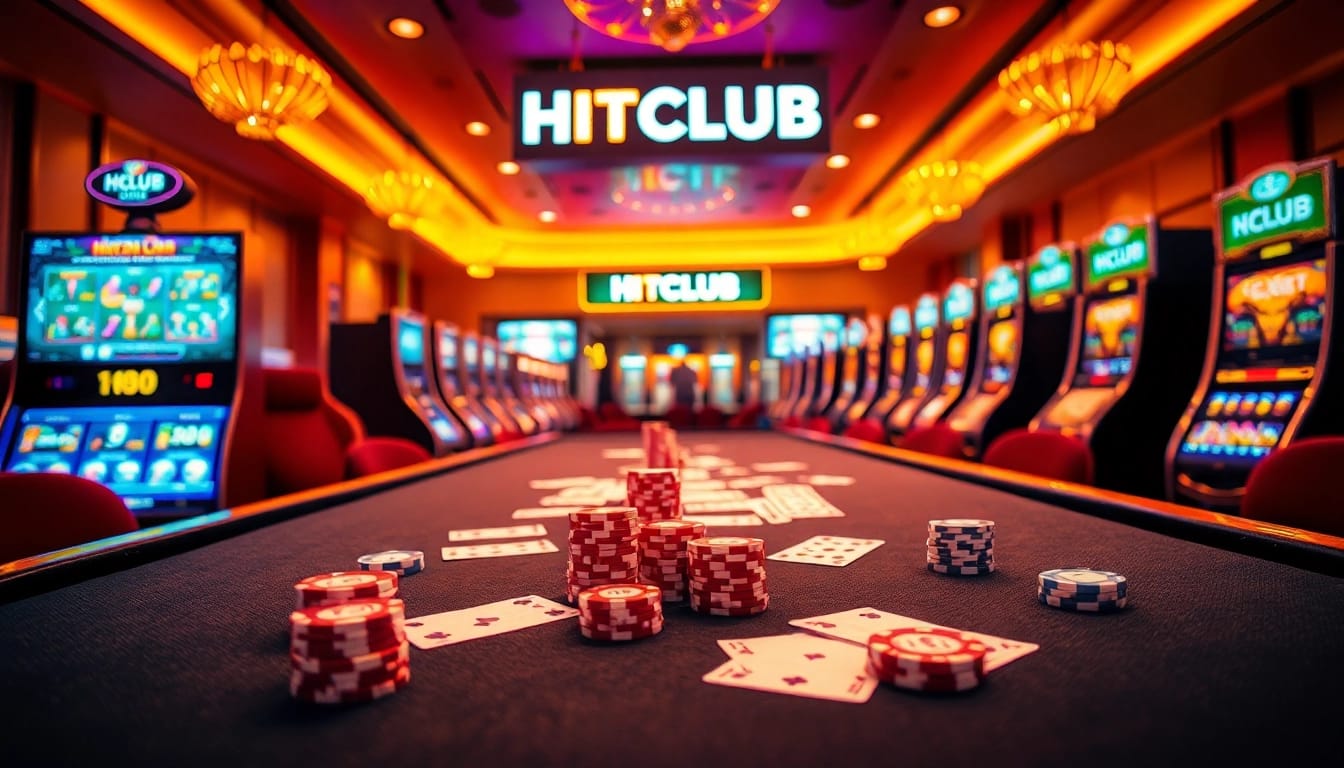 Experience the vibrant gaming atmosphere at HITCLUB, featuring glamorous casino tables and exciting gameplay.