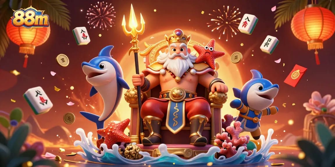 Join the excitement at 88m with Neptune, samurai, and elements of luck in a vibrant casino scene.