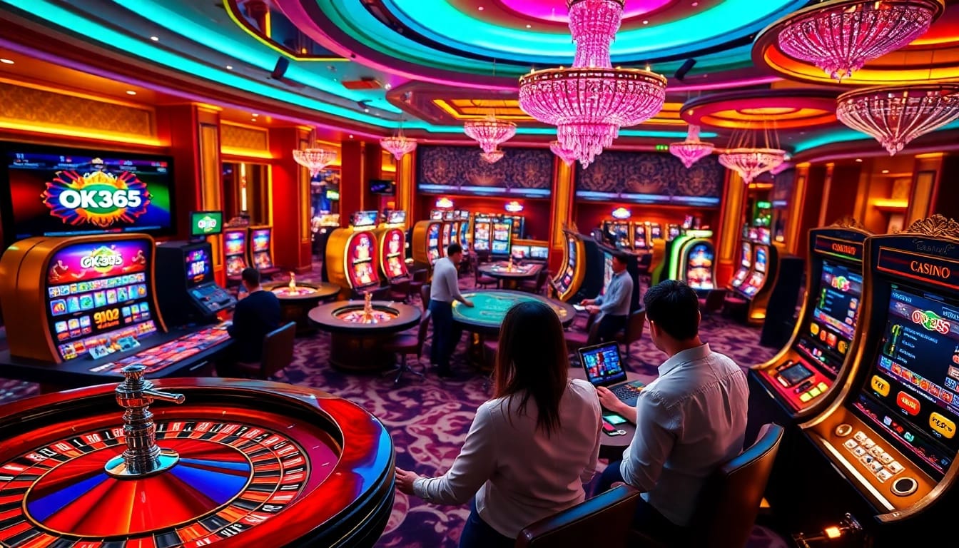 Experience the thrill of online gambling at OK365 link with vibrant casino elements and engaging players.