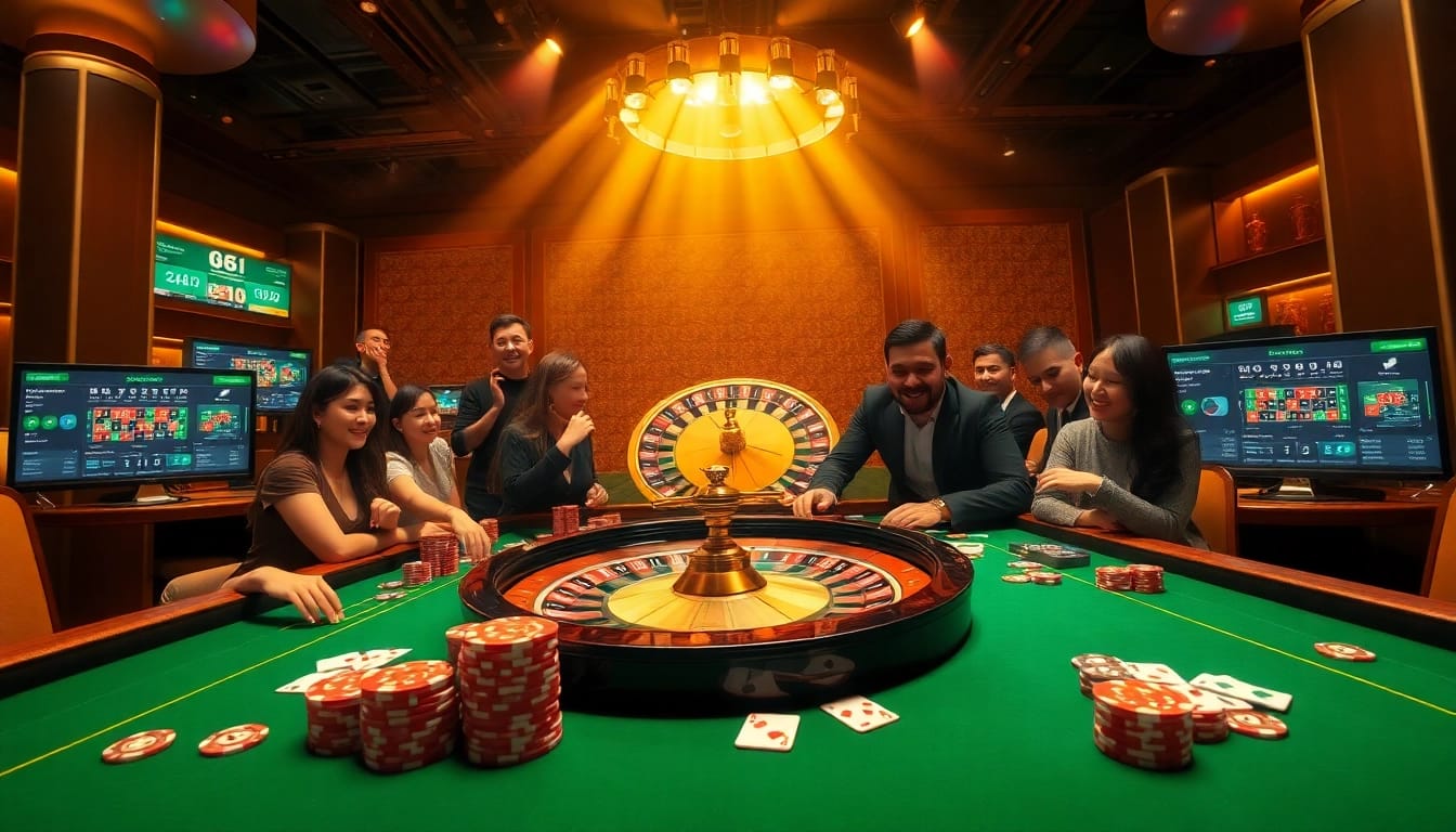 Kuwin players engaging in thrilling games at a vibrant casino table.