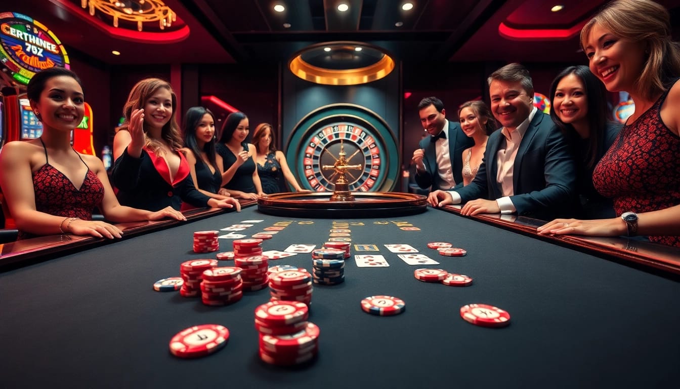 TV88 gamblers engaging in a vibrant casino scene filled with excitement and luxury.
