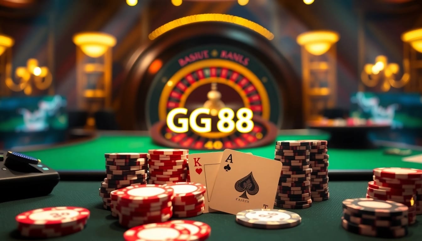 Exciting poker action at GG 88 casino with vibrant chips and cards.
