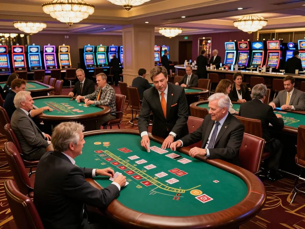 Players enjoying a thrilling game of blackjack at 8XBET casino, highlighting excitement and strategy.