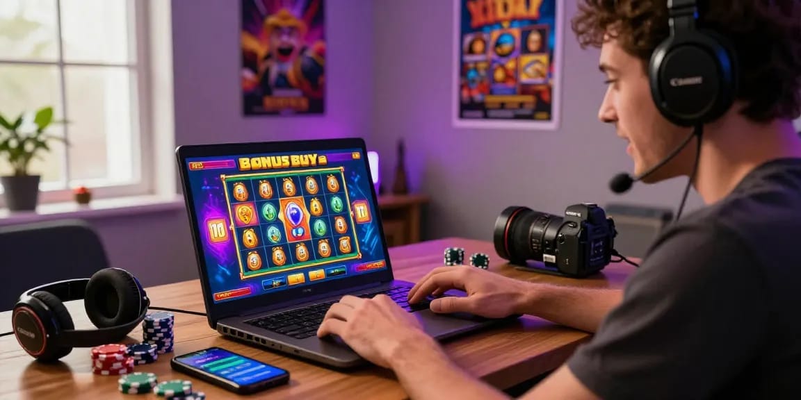 Excited player engaged with bonus buy slots on https://crownnorthill.co.uk, showcasing vibrant graphics and gaming atmosphere.