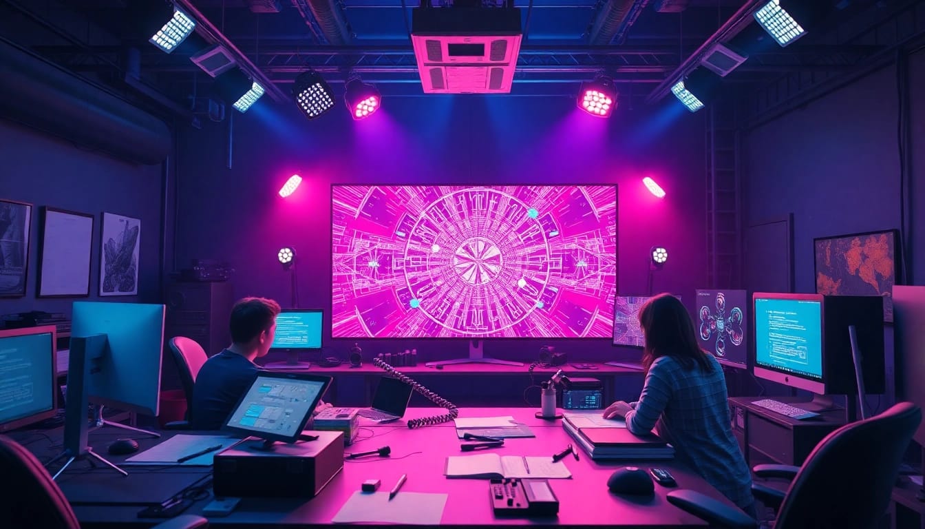 Innovative studio showcasing a collaborative atmosphere for NSFW AI image generation.