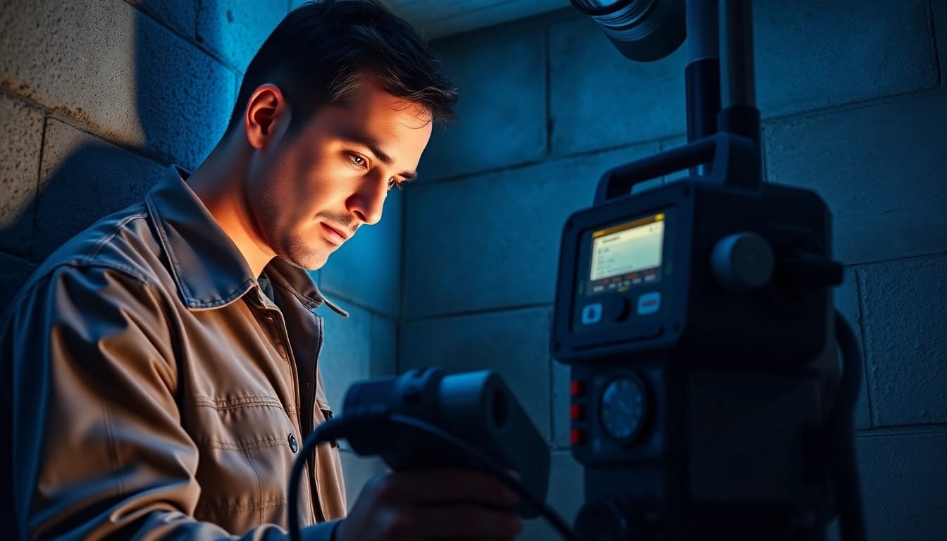 Technician conducting Mains Water Leak Detection using advanced technology in a residential setting.