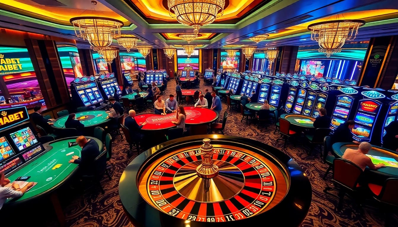 Experience exhilarating gameplay at THABET casino with vibrant slot machines and poker tables.