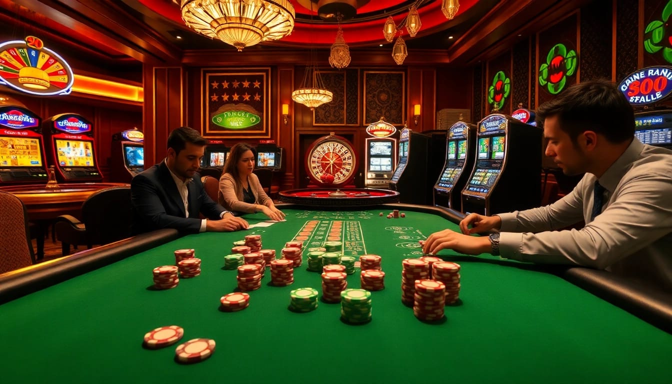 Players enjoying a thrilling poker game at a casino table with XX88-themed chips and cards.