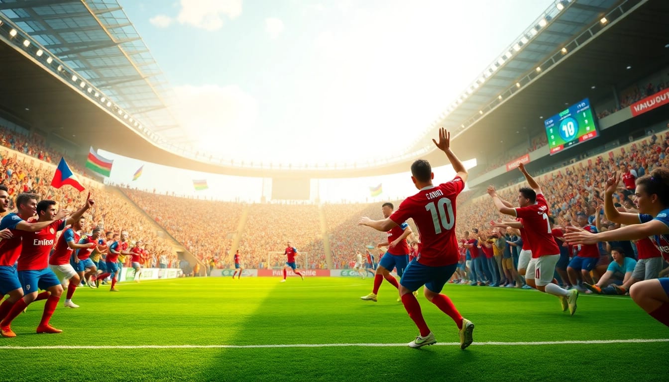 Exciting football match captured live at https://vaoluoitv.it.com, showcasing energetic fans and players.