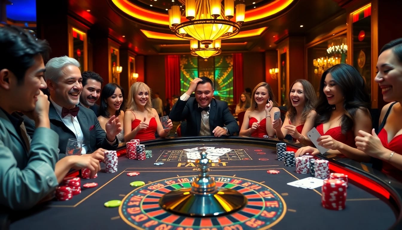 Experience the thrill of gambling at FABET's upscale casino table filled with excitement and activity.