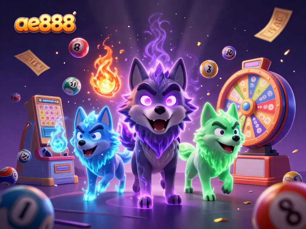 Experience thrilling moments at ae888 with lively lottery elements and ghostly wolf characters.