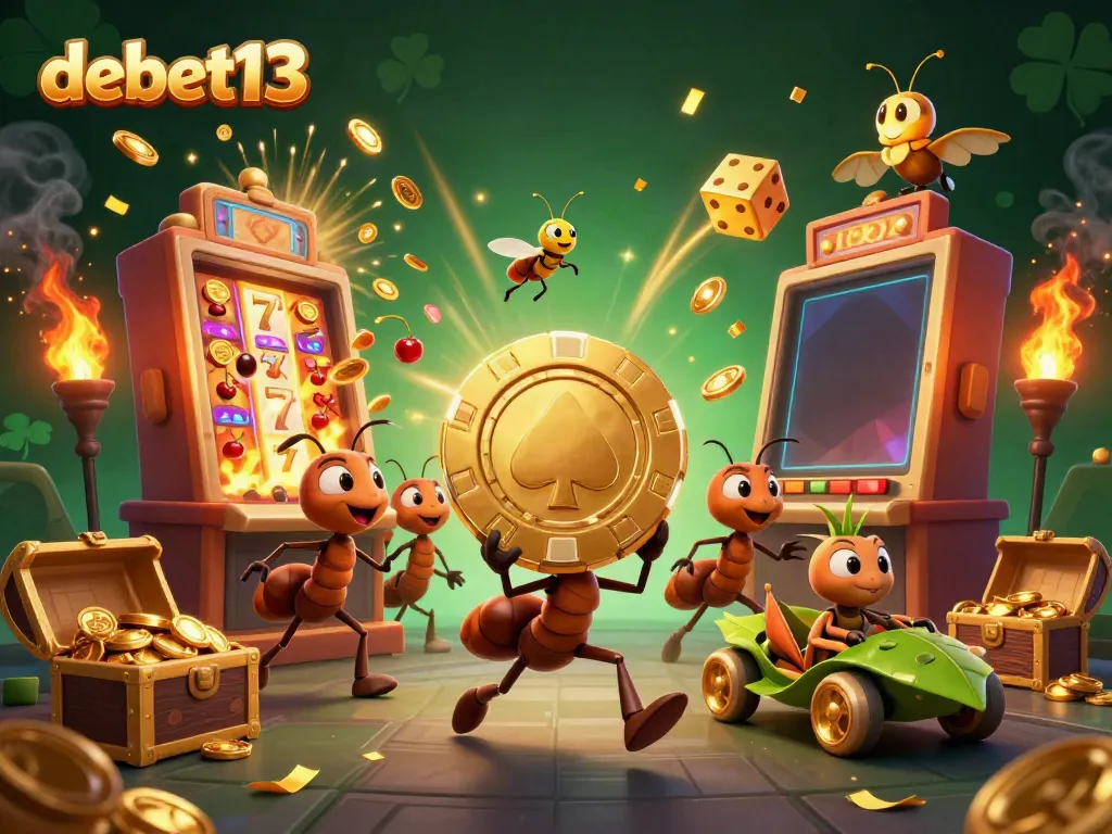 Join the debet13 team of cartoon ants in an adventurous heist for a giant poker chip amidst casino treasures.