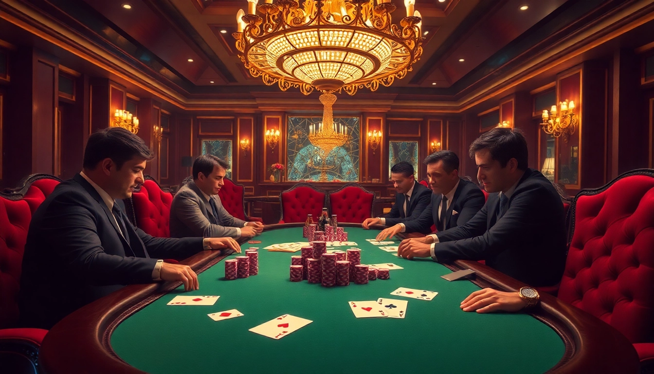High-stakes poker action at https://123win.click/ with luxurious elements and intense player engagement.