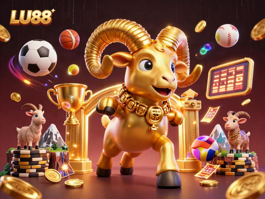 LU88 showcases a thrilling charging ram among sports betting elements, emphasizing excitement and energy.