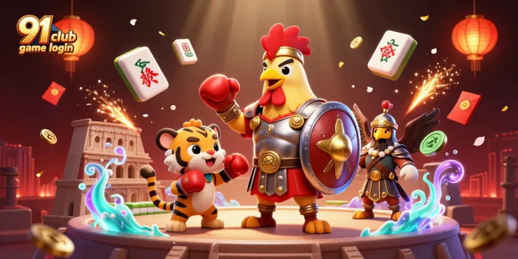 Engage with the 91 club game login visual showcasing vibrant 3D characters and rich casino elements.