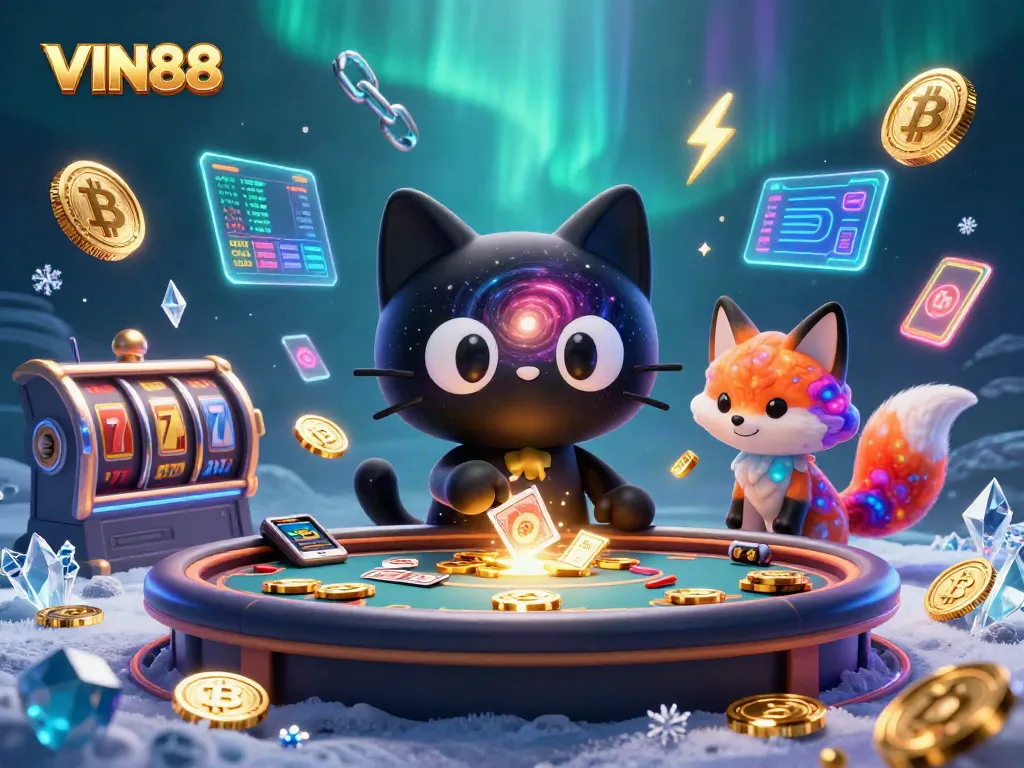Engage in thrilling gameplay at VIN88 with the cosmic black hole cat and vibrant gas fox.