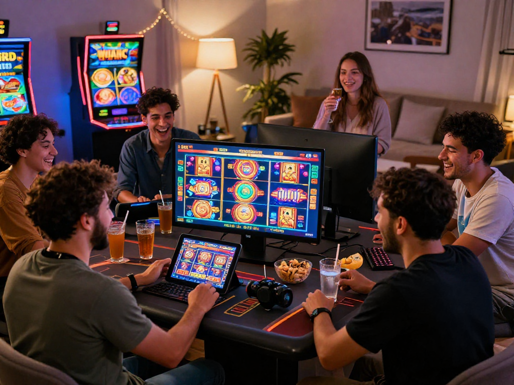 Group enjoying non gamstop casino sites with vibrant games in a cozy setting.