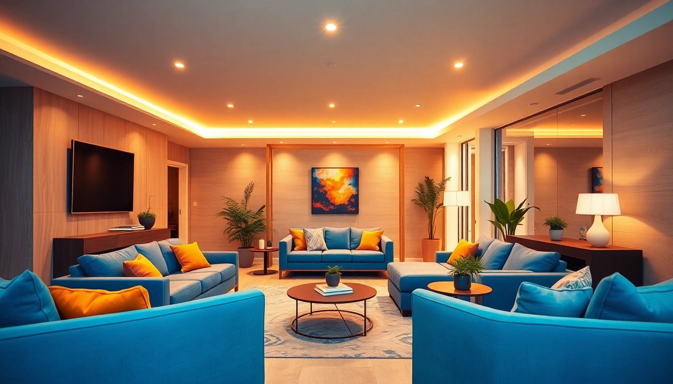 Visually stunning basement renovation showcasing a modern lounge setup and elegant decor.