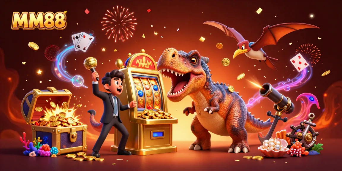 Experience the excitement of MM88 with a pachycephalosaurus jackpot scene in a vibrant 3D illustration.