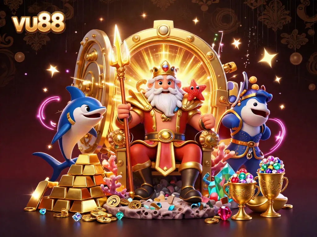 Experience the luxury of vu88's online casino with dazzling treasures and vibrant characters.