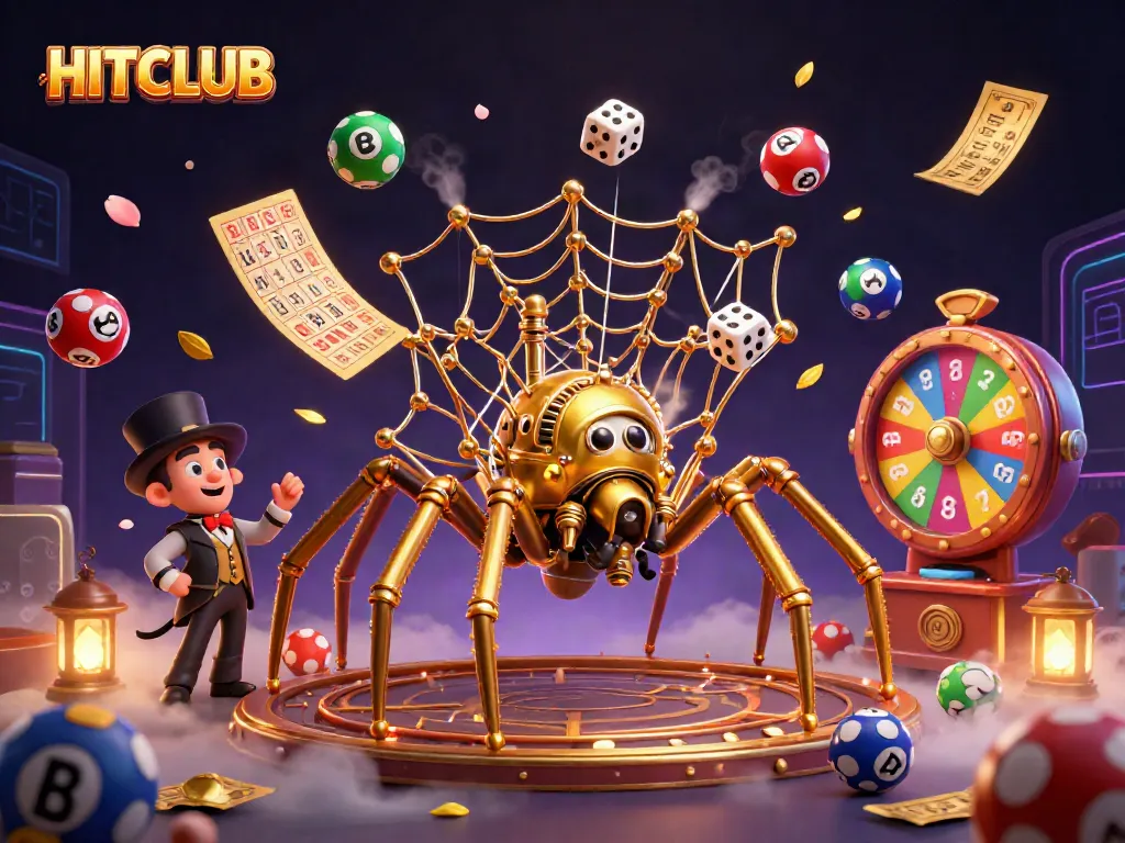 Engage in exhilarating gaming at HITCLUB, featuring rich 3D illustrations of vibrant casino scenes.
