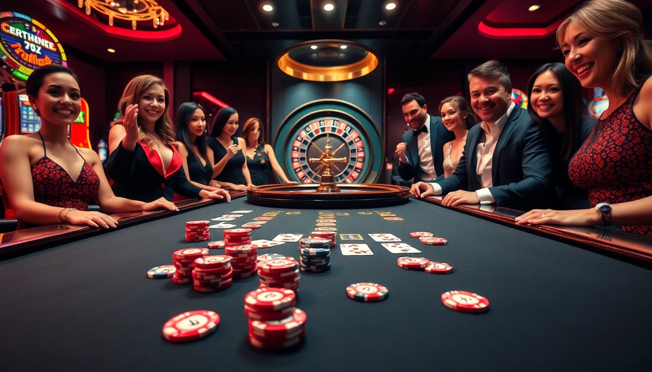 TV88 gamblers engaging in a vibrant casino scene filled with excitement and luxury.