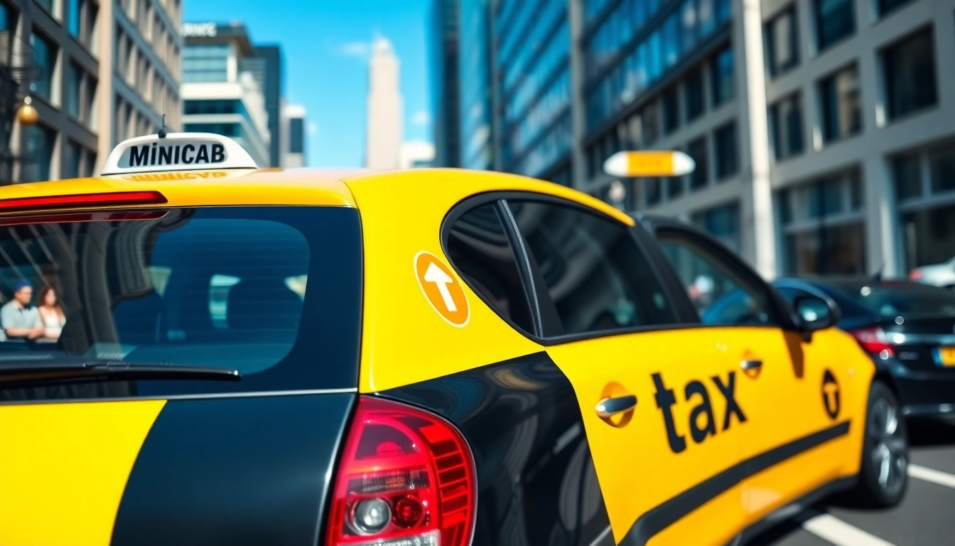 Minicabs parked in a busy urban street, highlighting their vibrant presence.