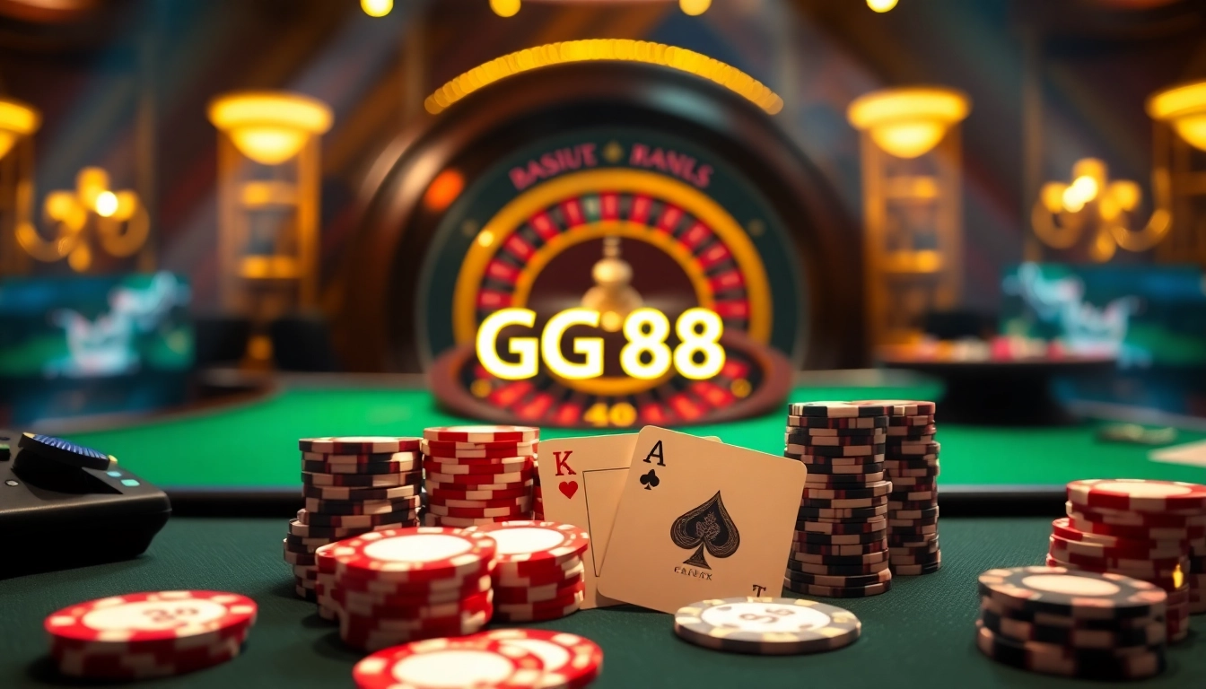 Exciting poker action at GG 88 casino with vibrant chips and cards.