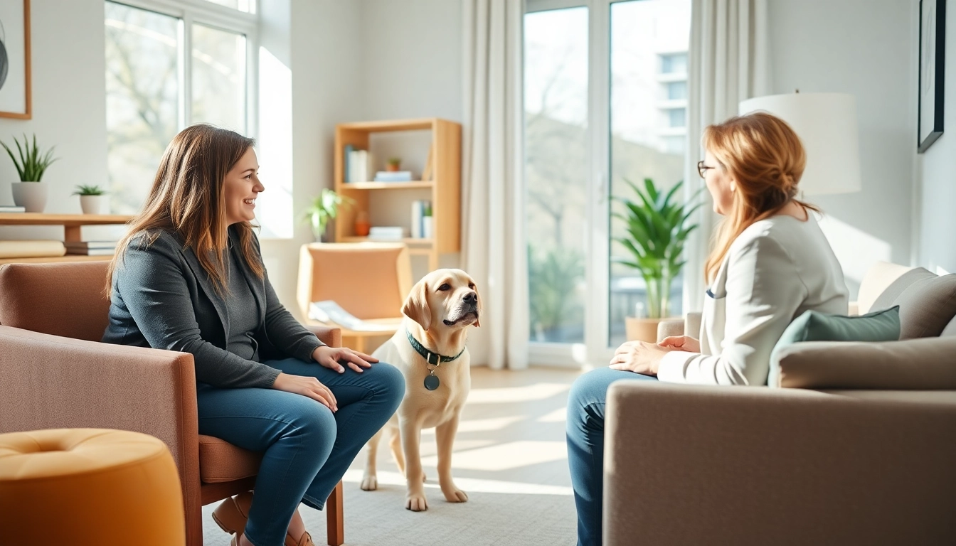 Engaging session with clinical Psychologist Sydney alongside therapy dog fostering a supportive environment.