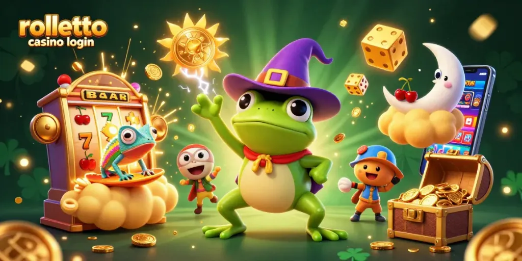Engage in games at rolletto casino login with a vibrant scene of exciting jackpots and fun characters.