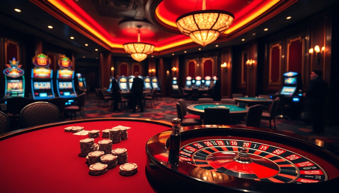 Experience the excitement of gambling with LC88 at a lavish casino table featuring poker chips and cards.