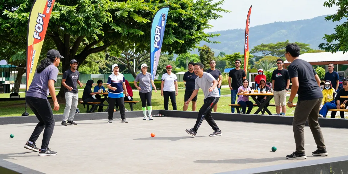 Exciting petanque match at FOPI Kota Tomohon, with vibrant players and community atmosphere.