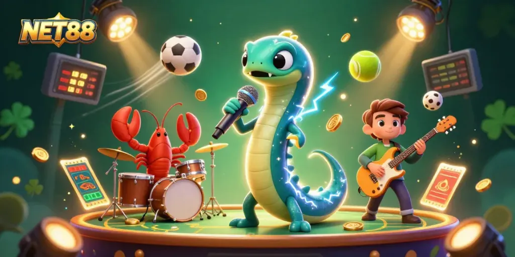 Experience the thrill of NET88's underwater casino with dynamic characters and sports betting elements.