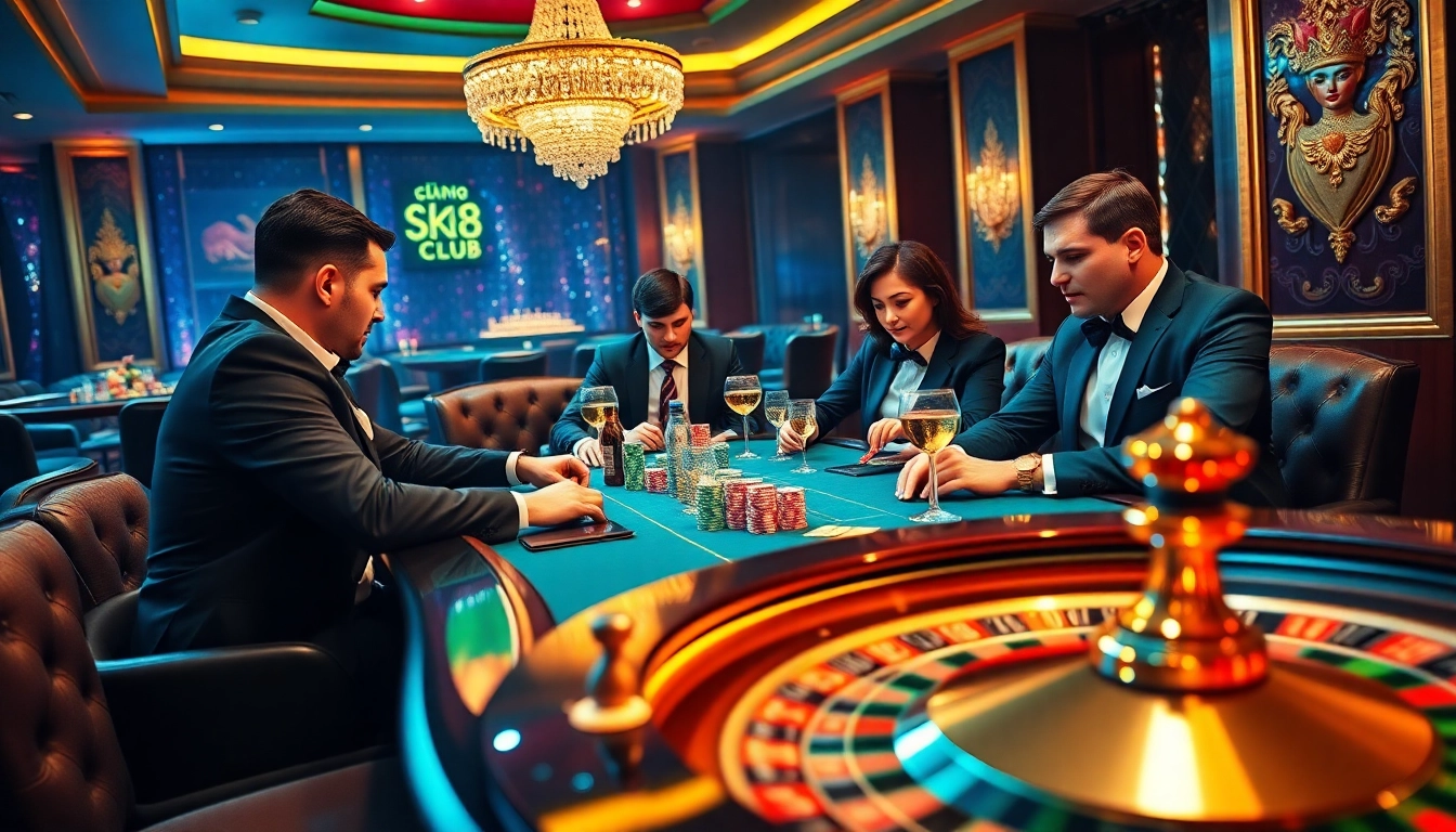 Experience the thrill of high-stakes poker at sky88 club with vibrant casino visuals showcasing a luxurious atmosphere.