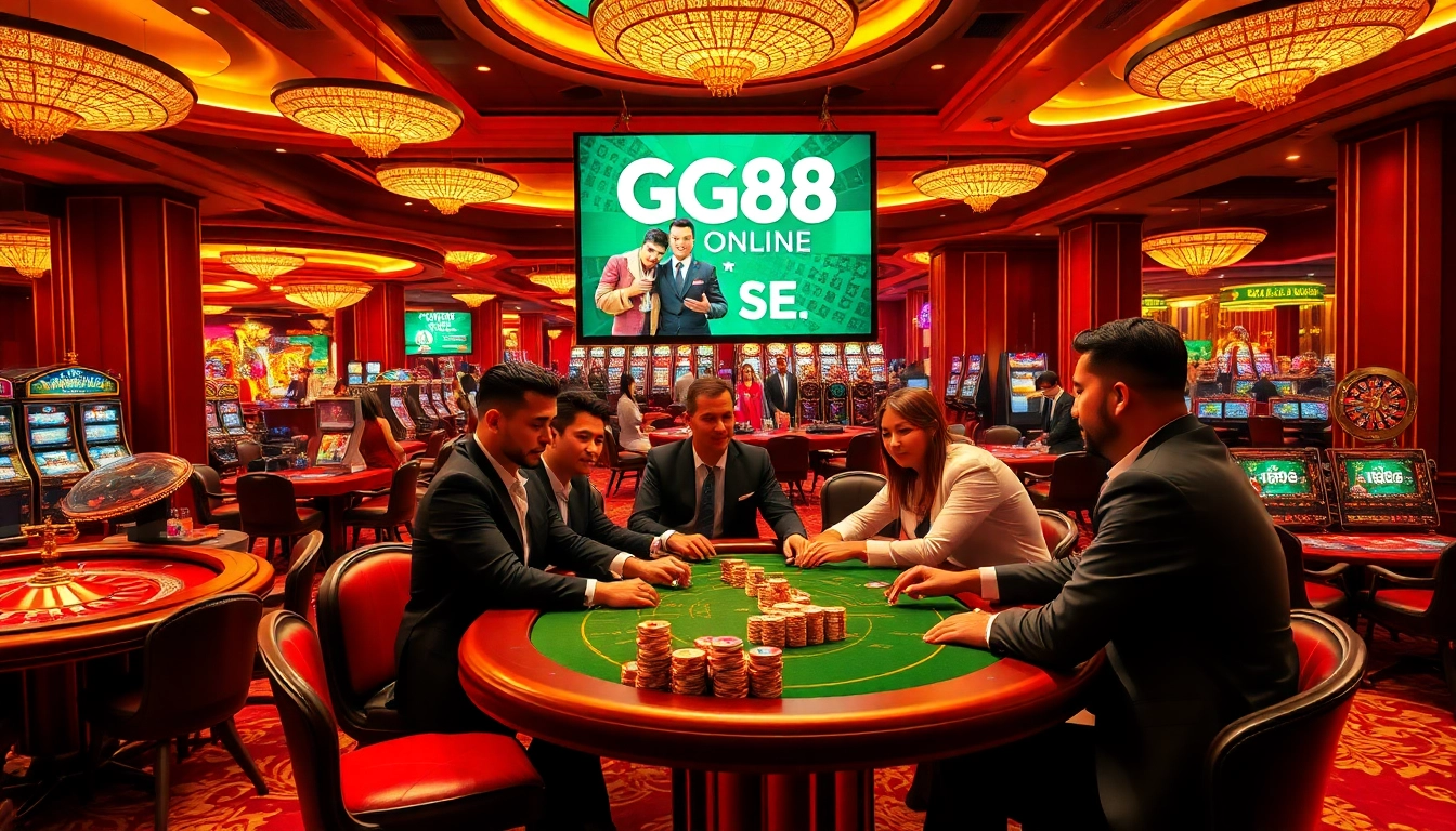 Experience the thrill of GG88 SE at a luxurious casino with vibrant poker games and exciting slot machines.