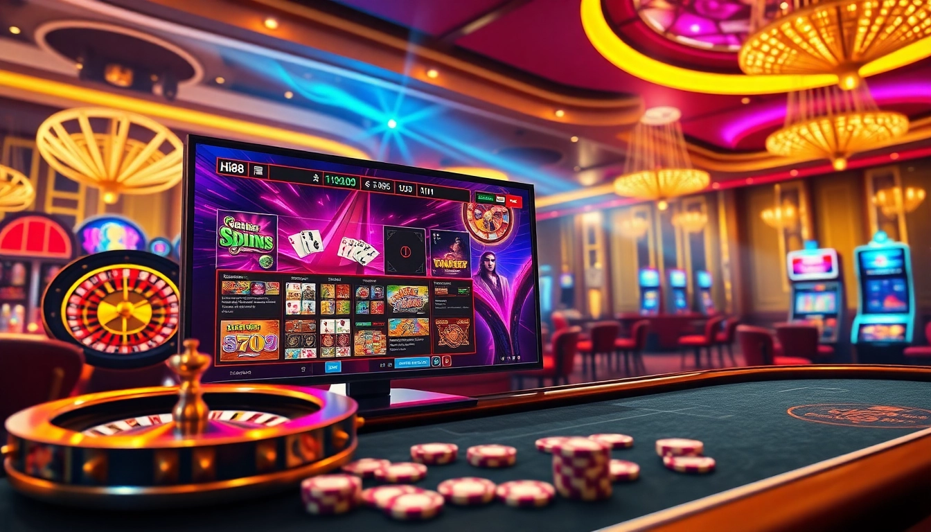 Engage in exciting gaming activities on Hi88 com with virtual casino tables and vibrant slot machines.