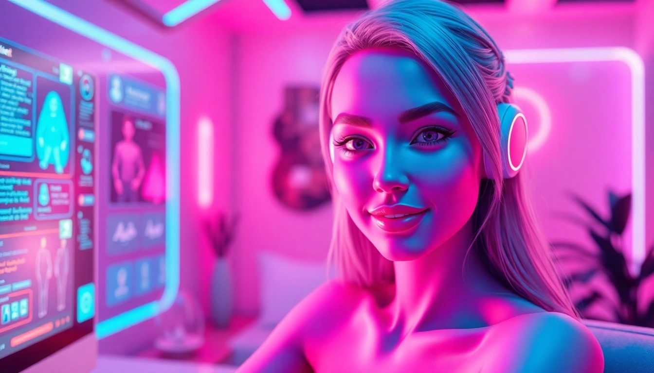 Experience genuine AI sex chat with an engaging digital environment featuring a friendly AI avatar.