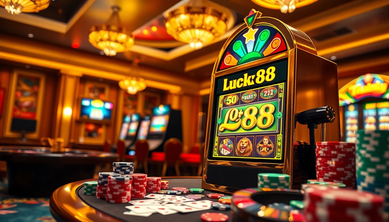 Experience the thrill of winning at the Lucky88 slot machine with vibrant gaming elements.