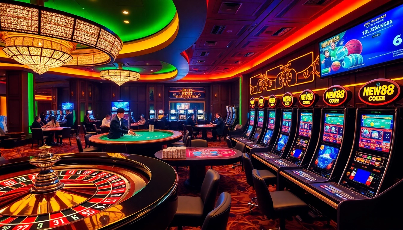 Experience the thrilling world of new88 with engaging casino tables and vibrant slot machines.