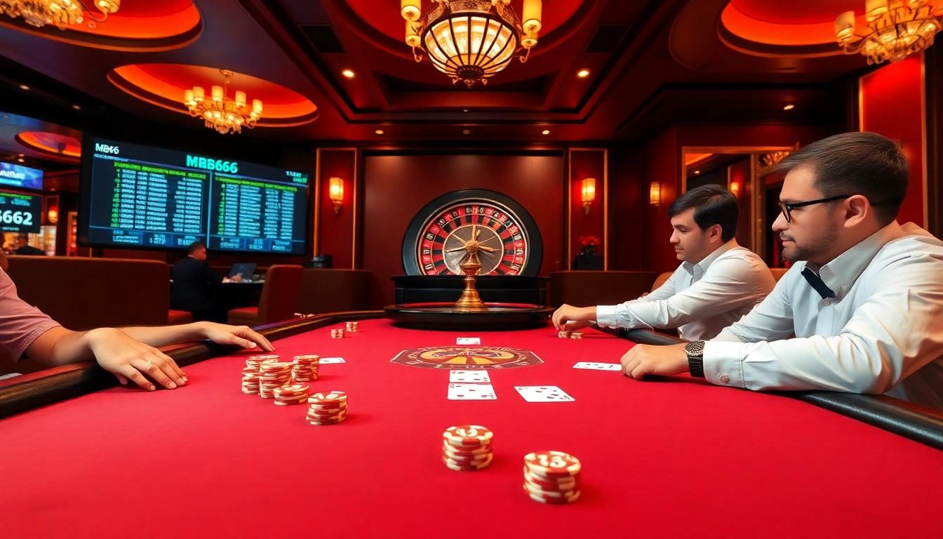 Experience the thrill of gambling at MB66 with an exciting poker game in a luxury casino setting.