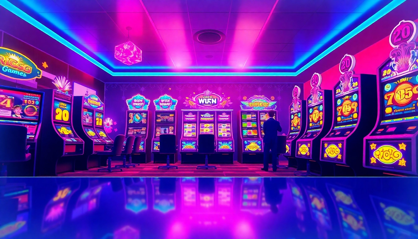 Kode4d link showcasing a vibrant digital gaming experience with exciting slot machines and joyful players.