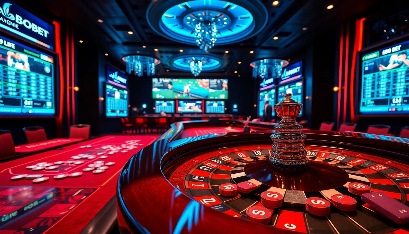 SBOBET players enjoying a thrilling experience at a luxurious online casino, capturing the excitement of betting.