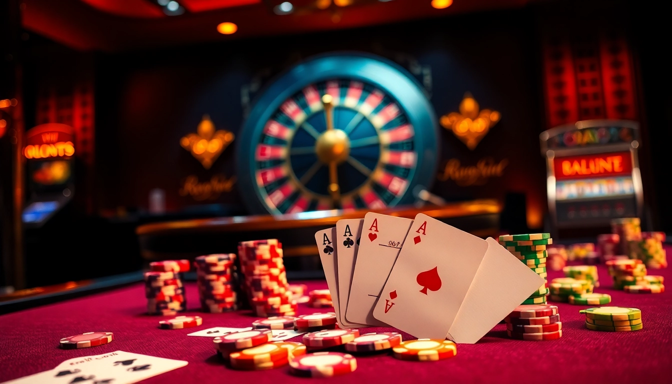A thrilling casino experience at Trang Chủ BJ88 with vibrant poker action and stylish roulette.