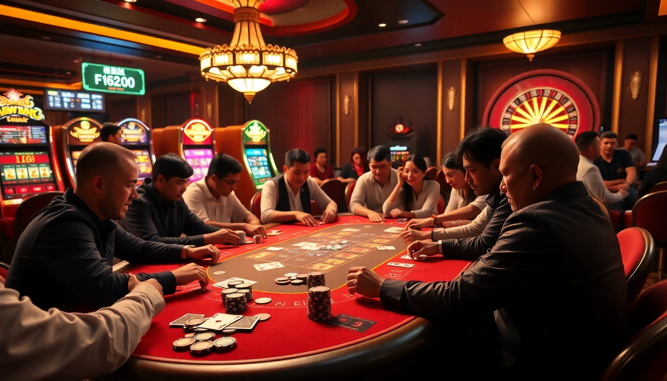 Engage with the thrilling ambiance of f168.com as players compete at a vibrant casino table.