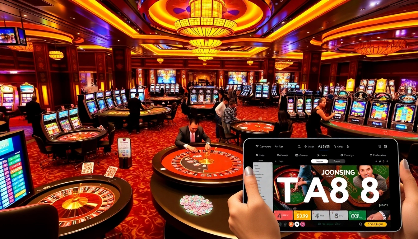 Experience the excitement of ta88c as players engage at high-stakes tables in a luxurious casino setting.