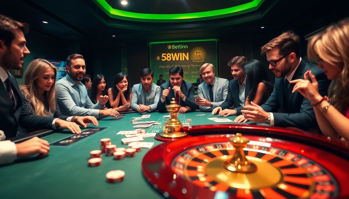 Players engaging intensely at a casino table showcasing the luxurious atmosphere of 58WIN.